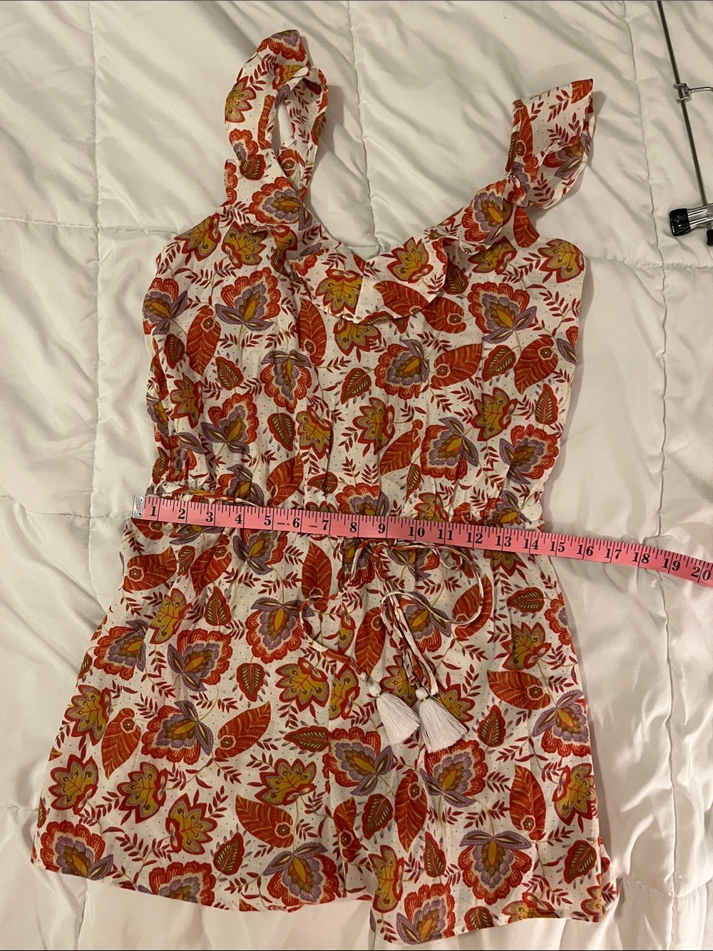 LOFT Floral Romper in Cream, Rust, Yellow and Purple 100% cotton